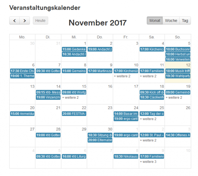 Veranstaltungskalender / Termin in Liebfrauen als Monats- Wochen- und Tagesansicht